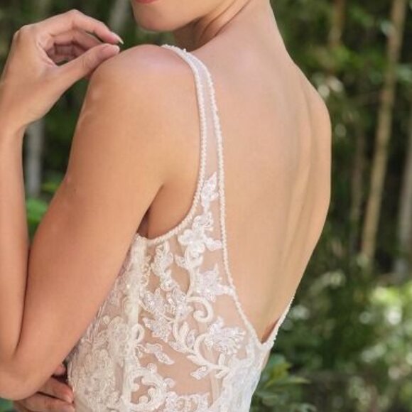 New Off White Nude Wedding Tulle Gown w/ Side Hip Bow & Floral Lace CD WL068 - Picture 10 of 13